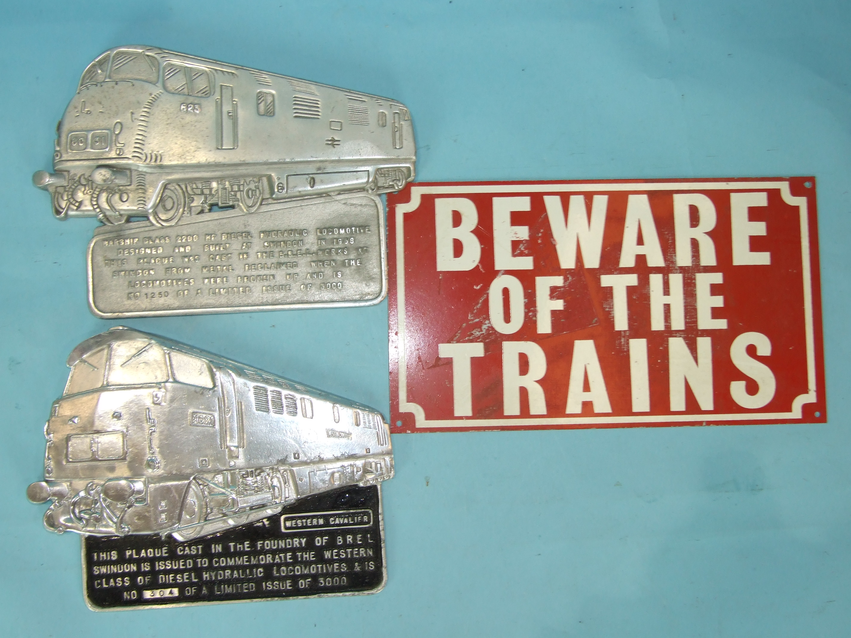 An aluminium BREL (Swindon) commemorative plaque for the Warship Class 2200, no. 1250/3000 and