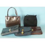 A vintage black 'Cordé' handbag, two 'Waldybag' handbags and two other handbags, (5).