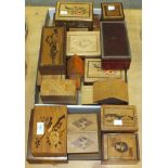 A collection of twenty various small modern boxes, many with parquetry decoration, (20).