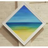 Sue Wills (b.1962), 'Beach, sea and sky', a signed oil on canvas, dated 2004, in diamond shape