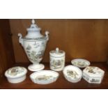 Seven pieces of Wedgwood 'Chinese Legend' decorated items, including a two-handled vase and cover,