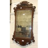 A Georgian mahogany hanging mirror with old bevelled mirror plate, 55 x 33cm.