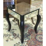 A modern occasional table with mirrored top and sides, fitted with a single drawer, 49cm wide,