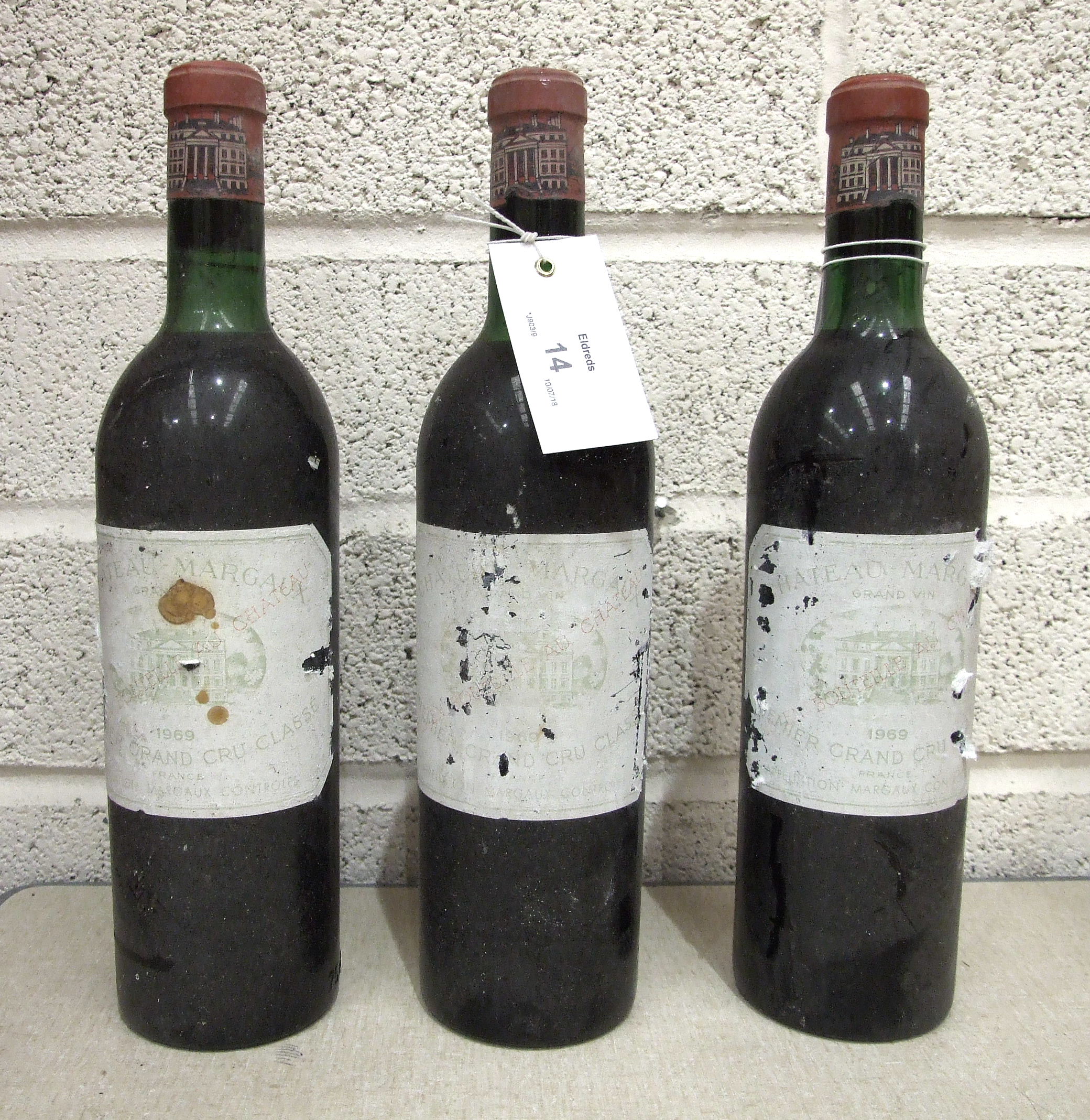 Chateau Margaux 1969, 3 bottles, Premier Cru Margaux.