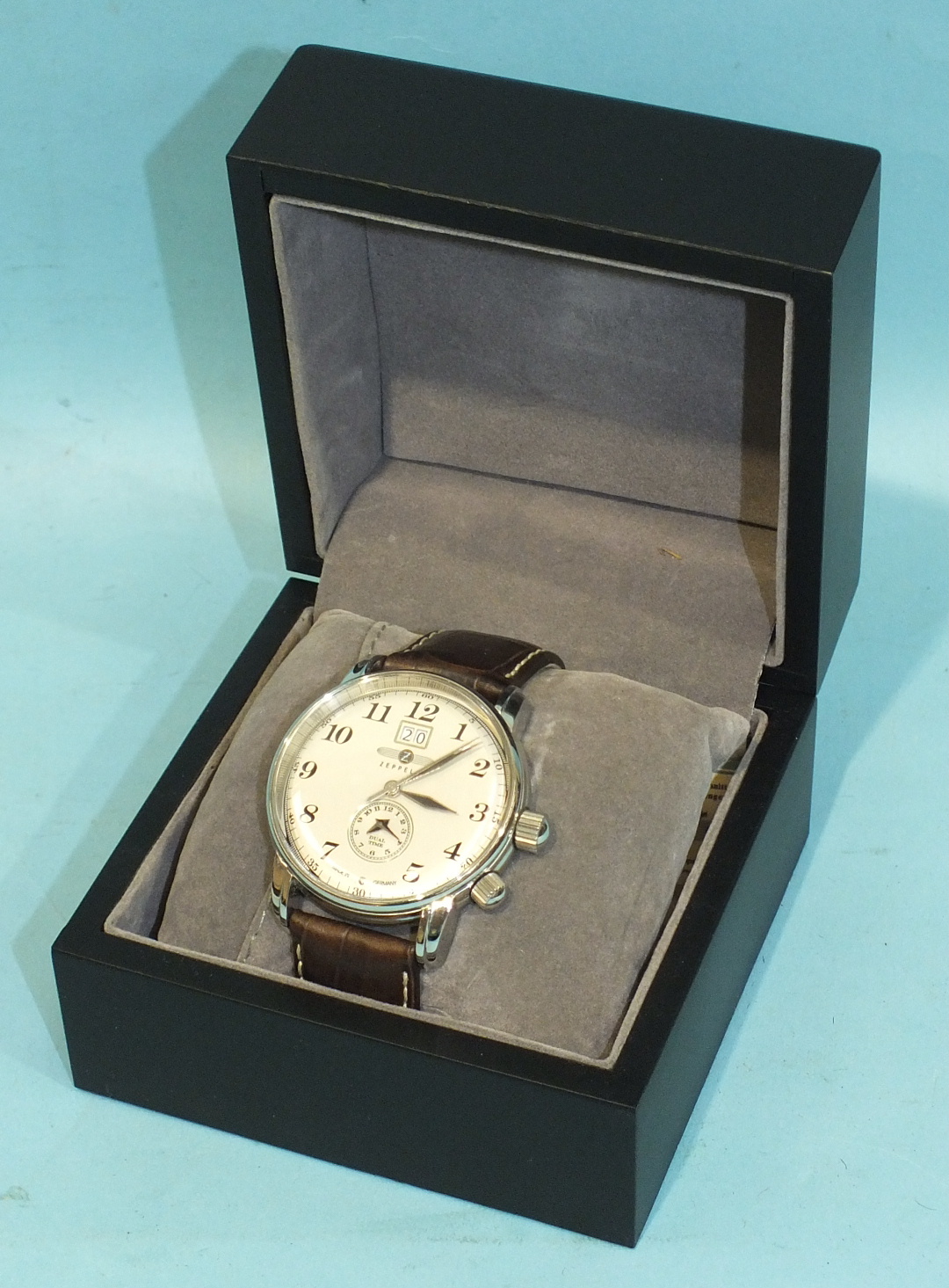 Zeppelin, a gent's LZ127 Dual Time quartz watch, the silvered dial with Arabic numerals, date - Image 2 of 2