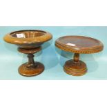 A 19th century turned rosewood tazza, 21cm high, 23cm diameter, together with an Edwardian inlaid