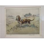 After Henry Wilkinson BLOOD HOUND STANDING IN A LANDSCAPE Coloured dry point etching, limited