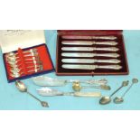 A Victorian silver butter knife, a cased set of six silver handled dessert knives, Sheffield 1908