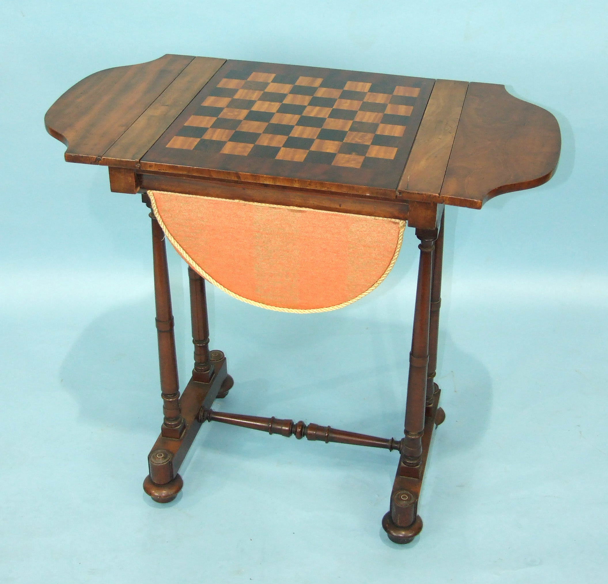 An Early-Victorian mahogany work and games table, the shaped top with two small drop leaves and - Image 3 of 3