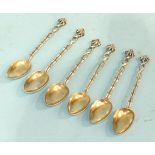 A set of six Chinese Wang Hing silver teaspoons with bamboo handles, marked 'WH90'.