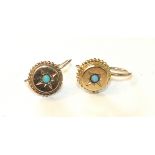 A pair of small Victorian gold earrings set turquoise, 1.4g.