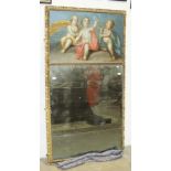 A 19th century trumeau and gilt gesso mirror, the panel painted with frolicking putti, above a