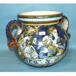 A large Italian Faïence majolica two-handled jar decorated by D Leoncini, with a depiction of