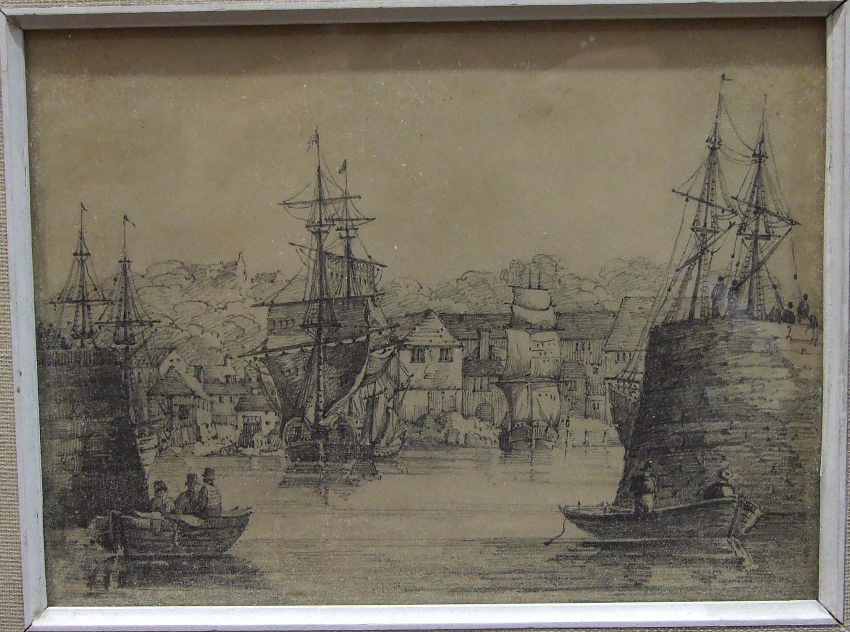 Style of Samuel Prout PLYMOUTH, COMING UP FROM CATWATER Unsigned pencil sketch, inscribed verso,