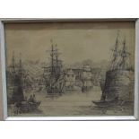 Style of Samuel Prout PLYMOUTH, COMING UP FROM CATWATER Unsigned pencil sketch, inscribed verso,