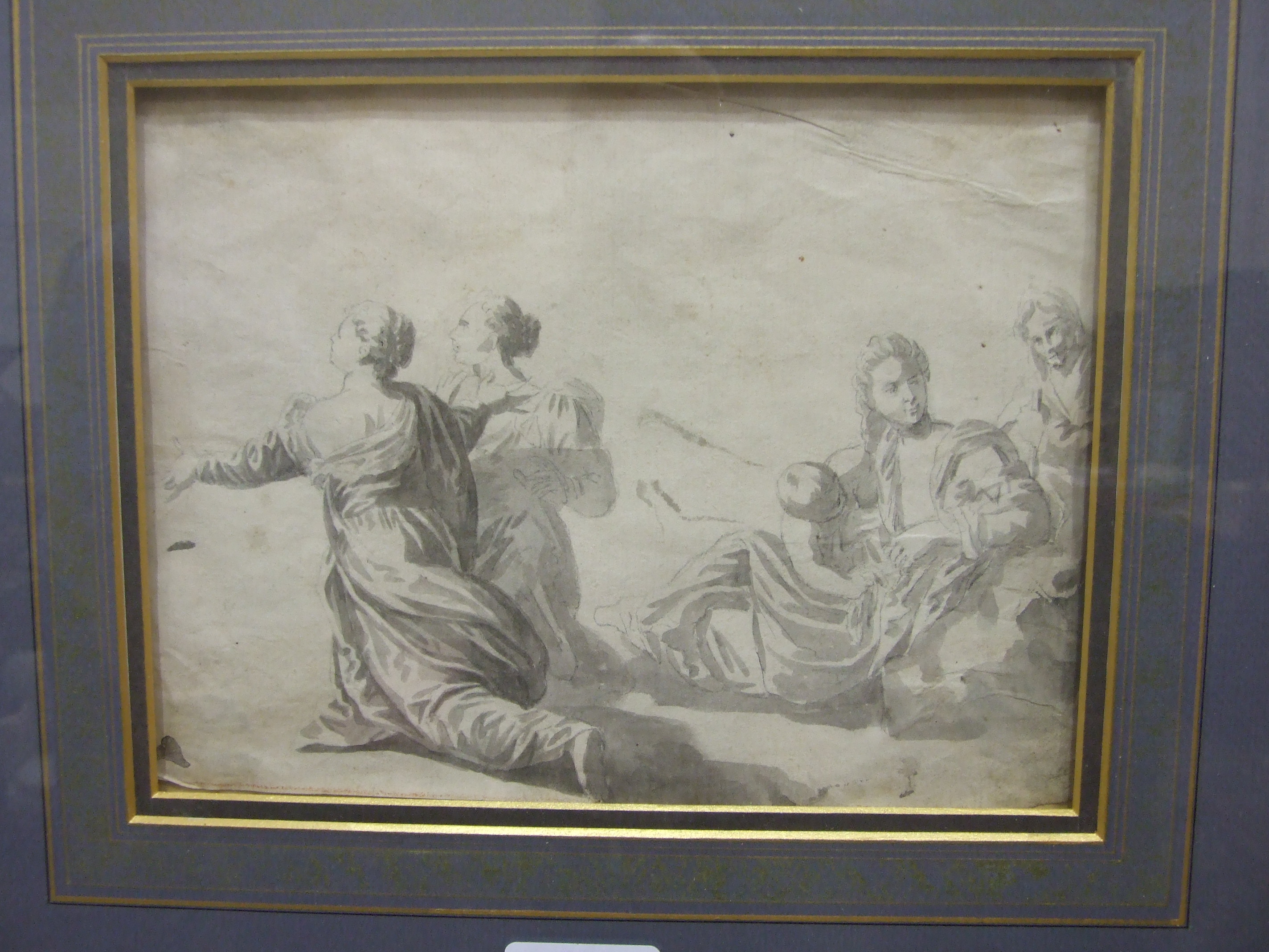 17th century Italian School MOTHER AND CHILD WITH THREE ATTENDANT FIGURES Unsigned wash sketch, 16 x