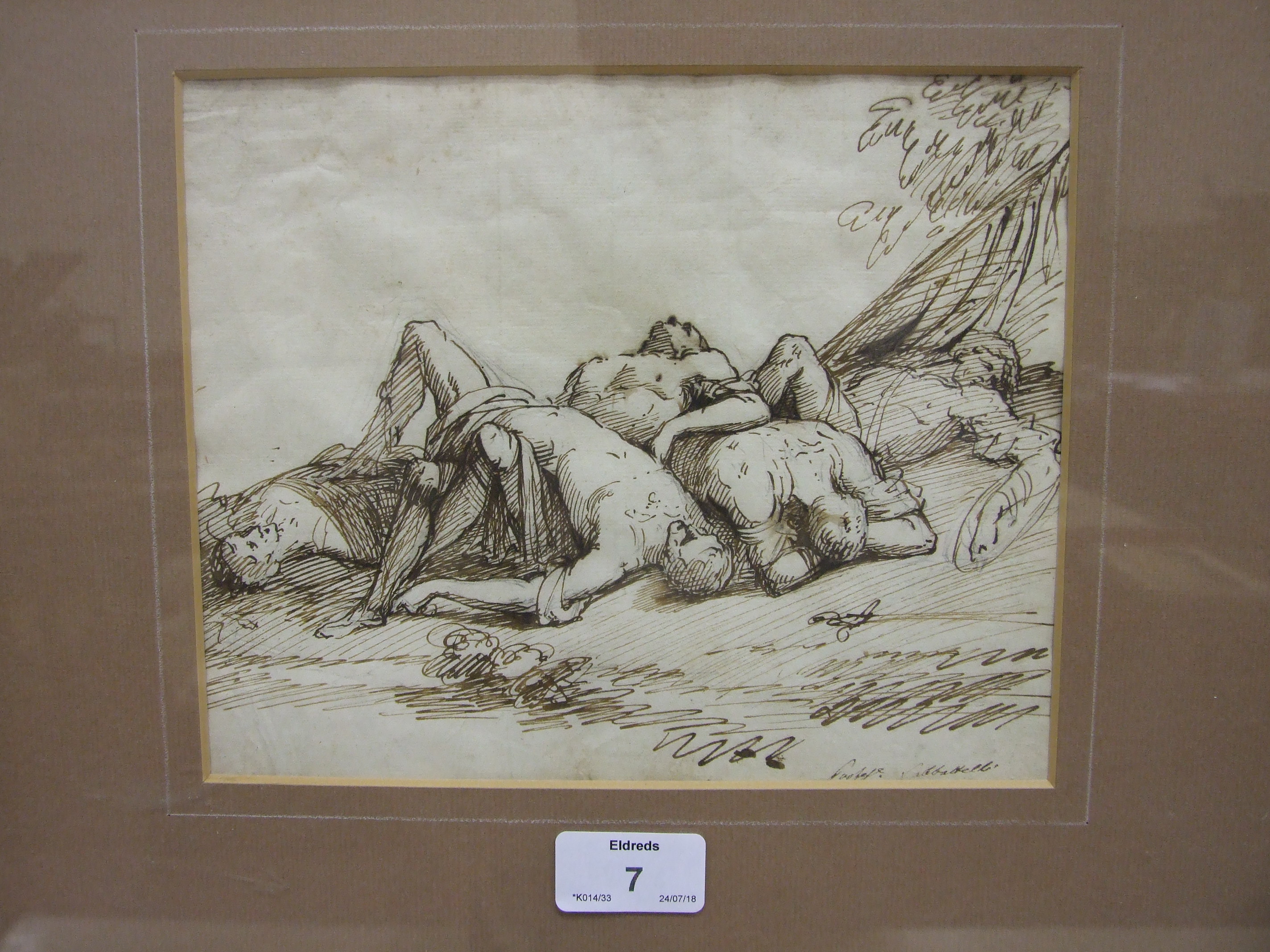Sabatelli WOUNDED FIGURES ON A BATTLEFIELD Ink drawing, bears signature, 17 x 21cm and another