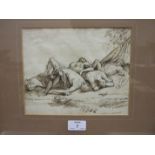 Sabatelli WOUNDED FIGURES ON A BATTLEFIELD Ink drawing, bears signature, 17 x 21cm and another