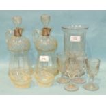 A group of 19th century glass, including a celery vase, 20cm high, a pair of basket shape salts,