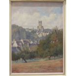 Y Moren FRENCH VILLAGE CENTRED BY A CHURCH Signed oil on canvas, 45 x 32cm and another, RIVER