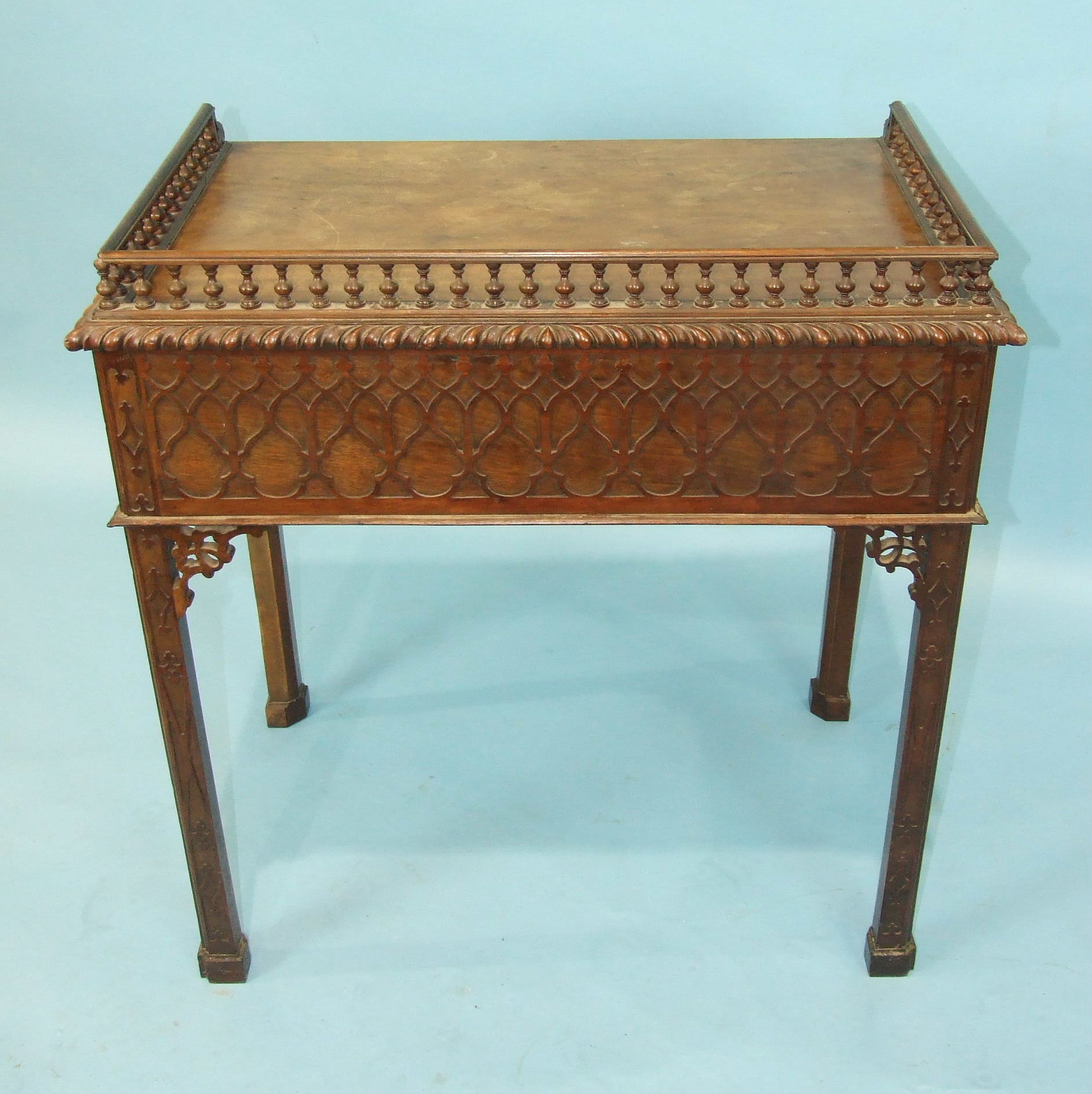 A good quality mahogany side table in the Chippendale taste, the rectangular galleried top above a - Image 4 of 4