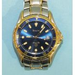 Bulova, a gent's Marine Star quartz watch, the blue dial with date aperture in stainless steel