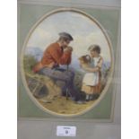 William Lee (1810-1866) OLD SOLDIER'S TALE Signed watercolour, framed oval, dated 1856, inscribed on