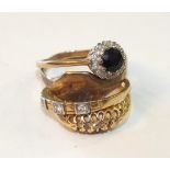 An 18ct gold ring set three 8/8-cut diamonds, size L, 1.9g, a four-stone diamond ring, (a/f), size