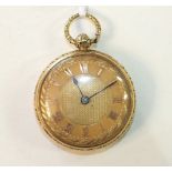 An 18ct-gold-cased open-face pocket watch, the engine-turned gilded face with applied gold Roman