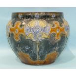 A Royal Doulton stoneware jardinière decorated in the Art Nouveau taste, with stylised flowers on