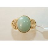 A 14ct gold Chinese ring set jade, size P, 3.7g.