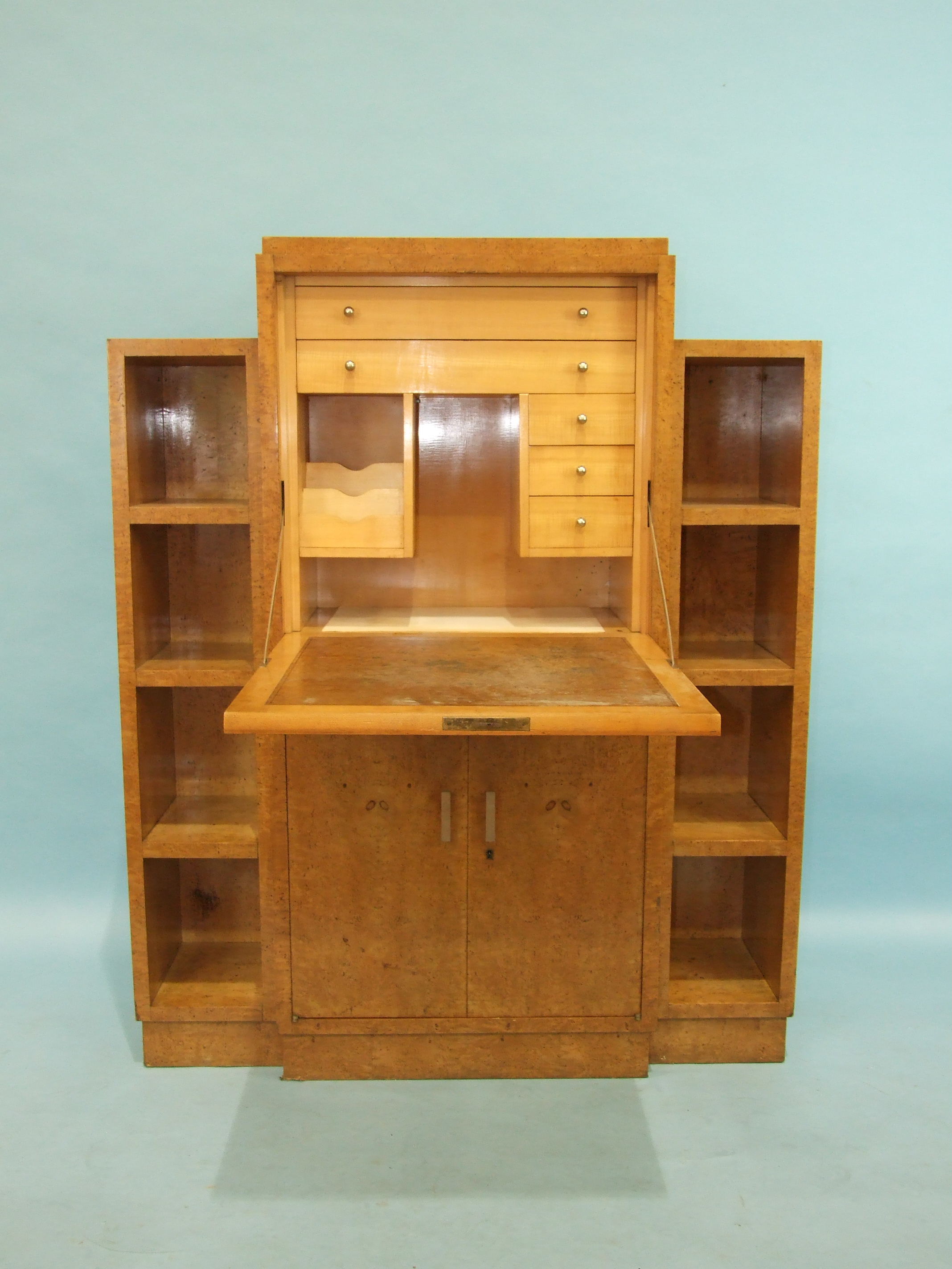 A mid-20th century Continental bird's eye maple combination bookcase and secrétaire à abattant, with - Image 4 of 4