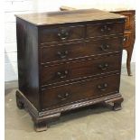 A Georgian mahogany rectangular chest, the chequer string quarter-veneer top above two short and