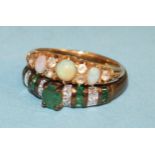 A Brooks & Bentley 9ct gold ring set emeralds and 8/8-cut diamond points, size P, 2.1g, boxed, and