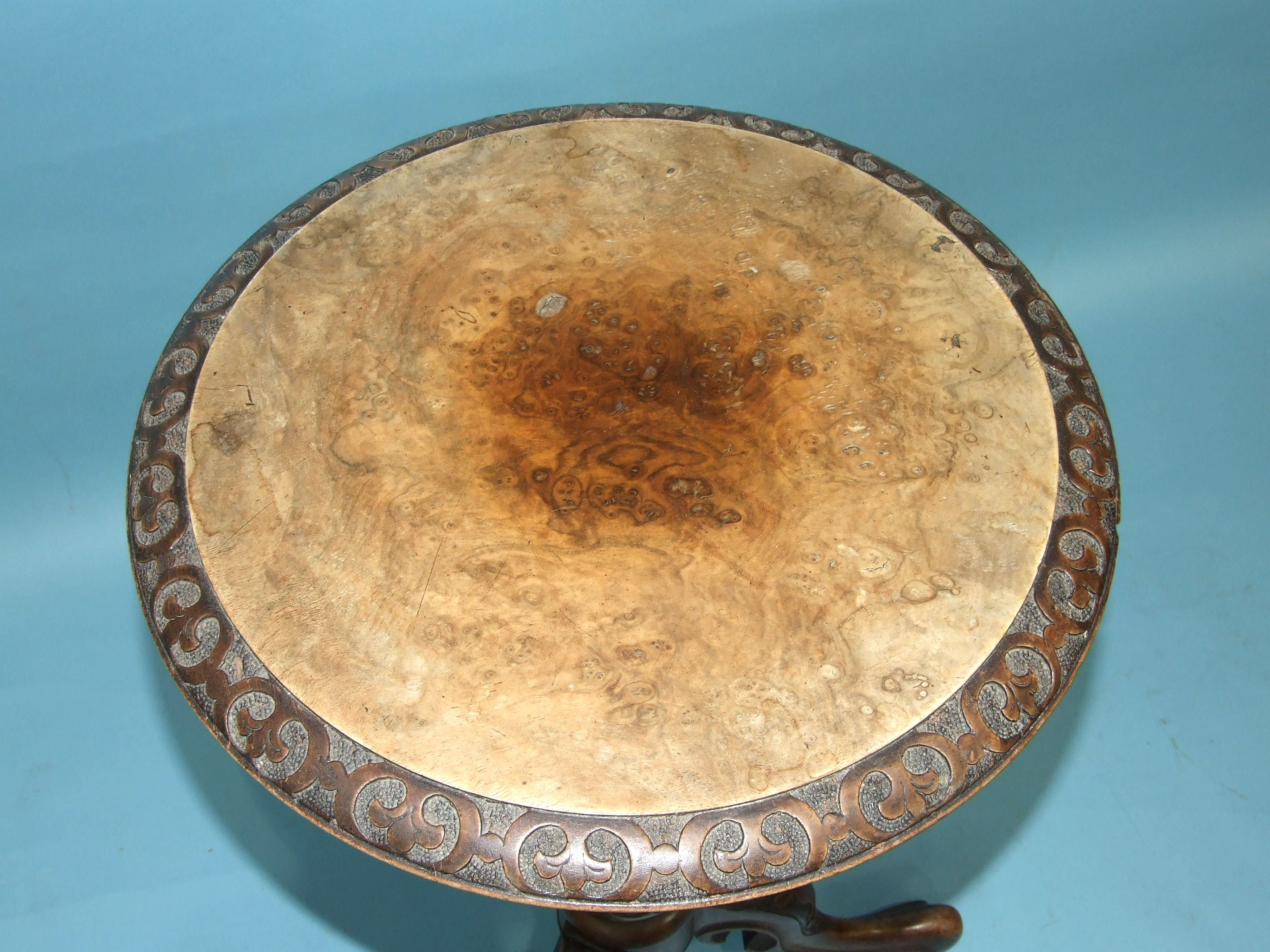 A Victorian carved walnut teapoy, the circular lid revealing two lined canisters and two later - Image 3 of 3