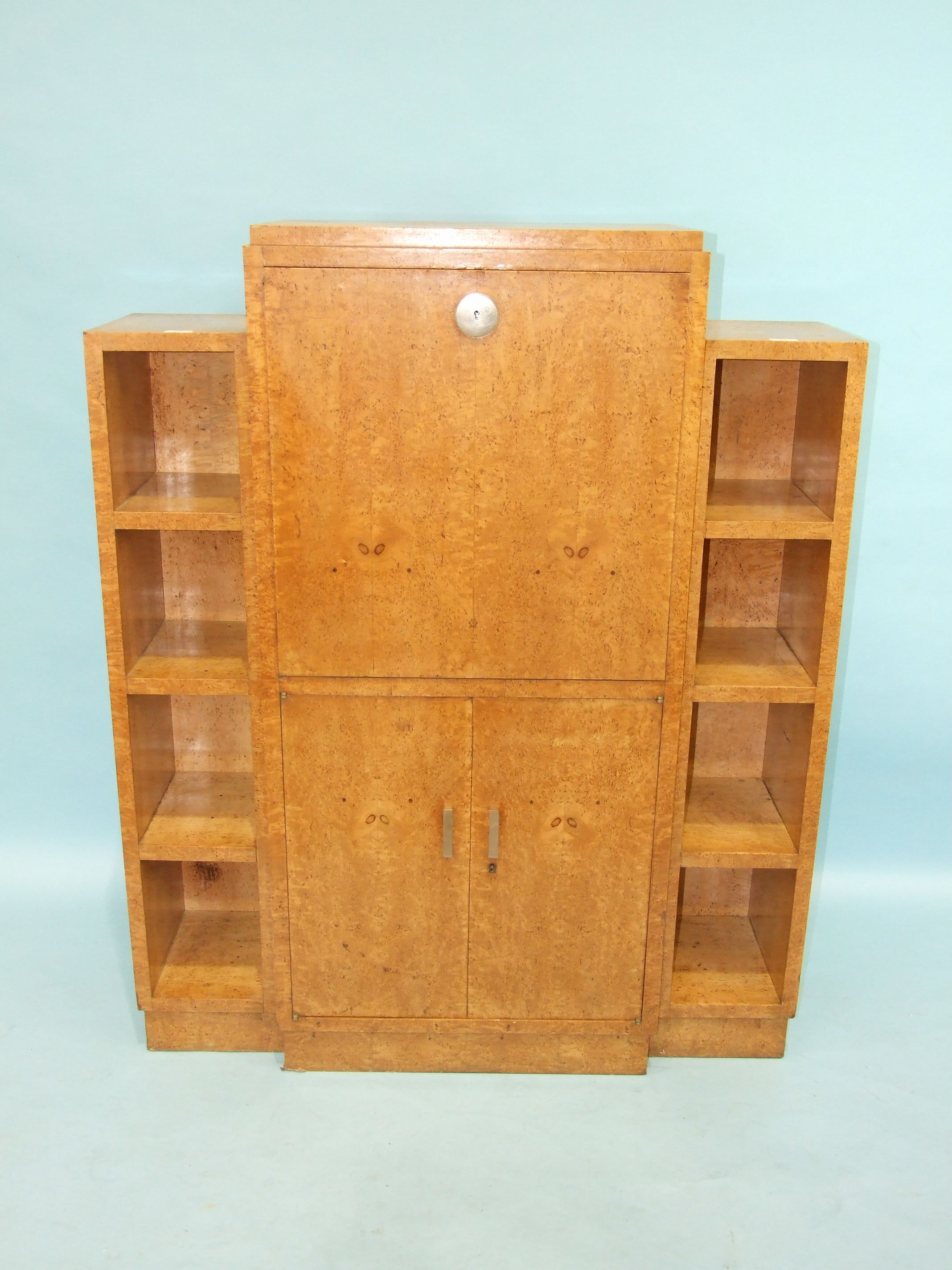 A mid-20th century Continental bird's eye maple combination bookcase and secrétaire à abattant, with - Image 2 of 4