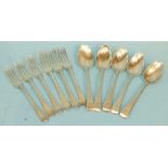 Six William IV silver dessert forks, London 1836, maker W E, four silver dessert spoons, London