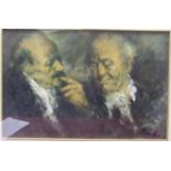 •Ken Paine (b. 1926) HEAD AND SHOULDER PORTRAIT OF TWO ELDERLY GENTLEMEN IN CONVERSATION Signed