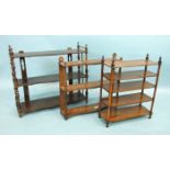Three sets of late-19th/early-20th century hardwood display shelves, 68cm, 44cm and 55cm wide