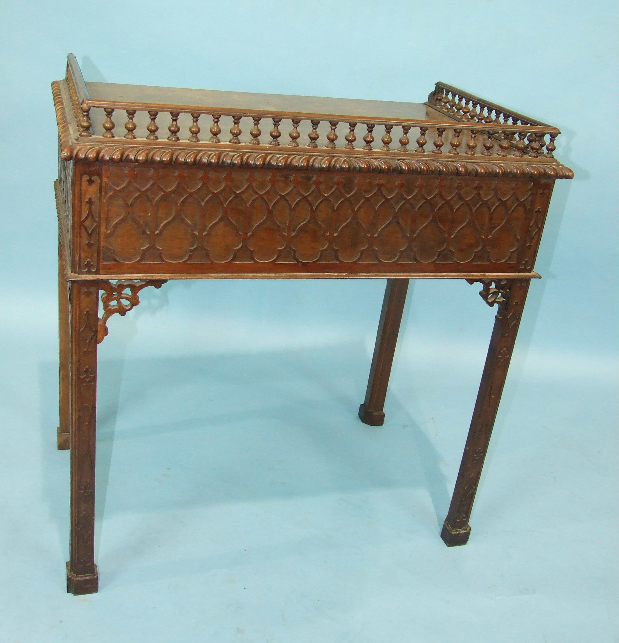 A good quality mahogany side table in the Chippendale taste, the rectangular galleried top above a - Image 3 of 4