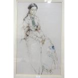•Victor Ambrus (b. 1935) ELIZABETH, STUDY OF A YOUNG WOMAN, SEATED Signed pencil and crayon, dated