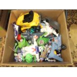 A large collection of McDonald meals toys and other plastic toys.