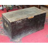 A stained pine tool box fitted with trays and brass carrying handles, 95cm wide, together with a