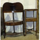 A 19th century mahogany corner washstand, 58cm wide and a 19th century mahogany rectangular three-