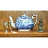 A Copeland Spode "Italian" pattern blue and white teapot, a small silver two-handled trophy cup