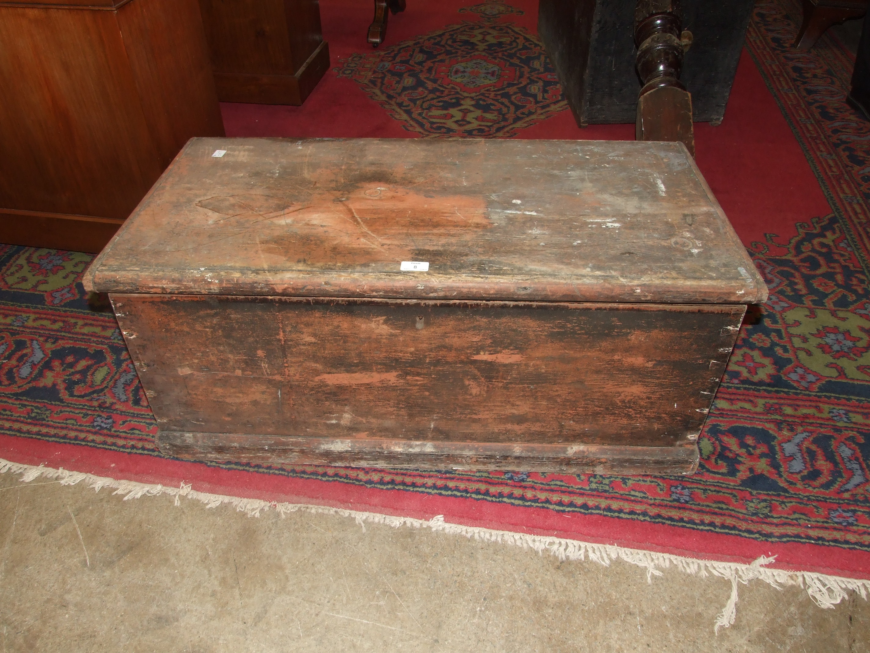 A 19th century pine tool chest, 94cm wide, and a dockyard-made hardwood display cabinet, (2). - Image 2 of 2