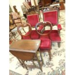 A pair of Victorian upholstered dining chairs, two Edwardian salon chairs and two occasional tables,