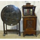 A Hong Kong carved wood folding circular occasional table and a walnut purdonium, (2).