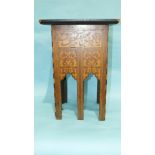 An early-20th century Persian hardwood square table with overall marquetry decoration, the top