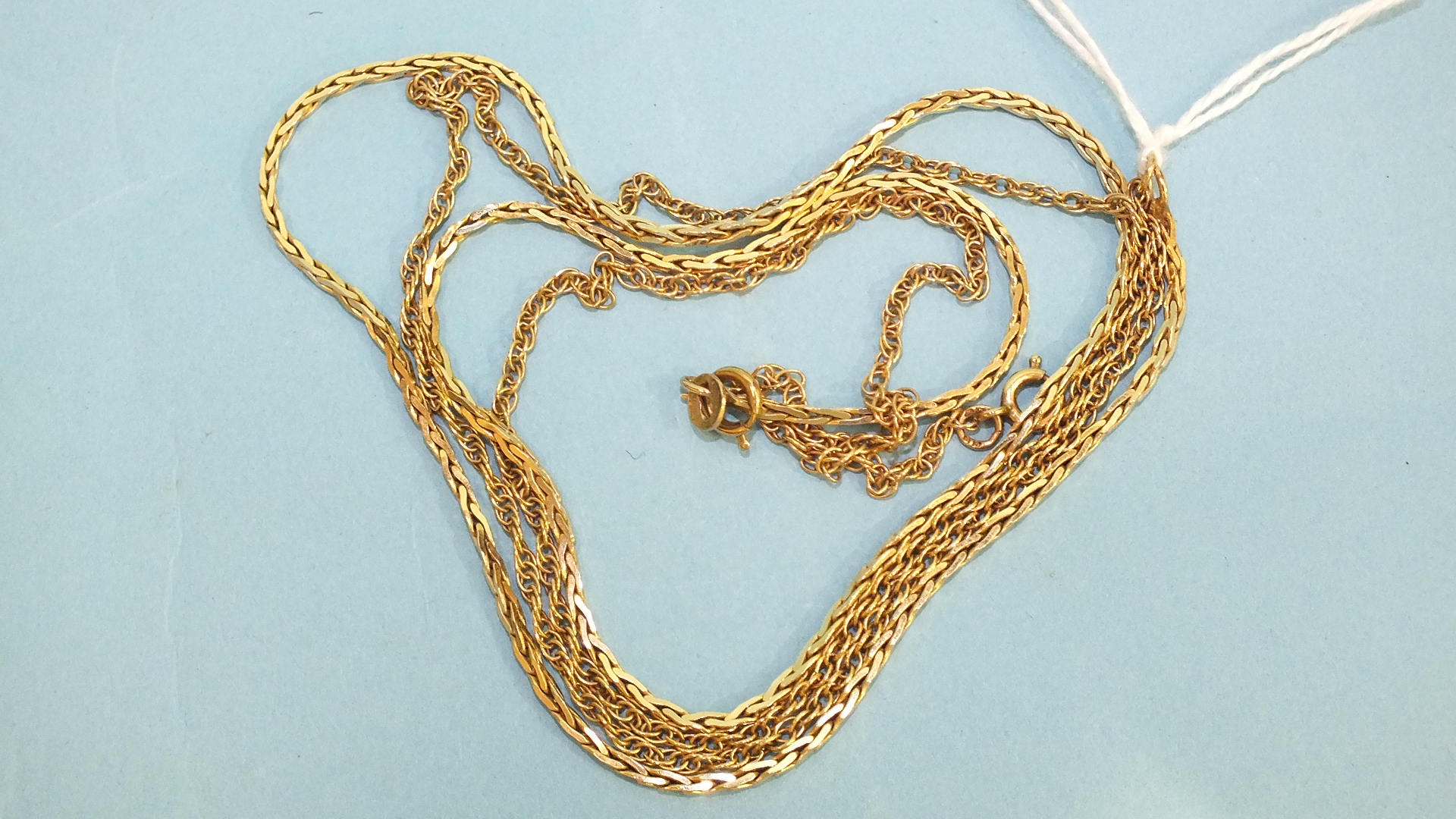 Two modern 9ct gold neck chains, 11g, (2).